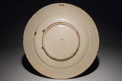 A polychrome dish with a Roman emperor on horseback, poss. Spanish, Barcelona, 17/18th C.